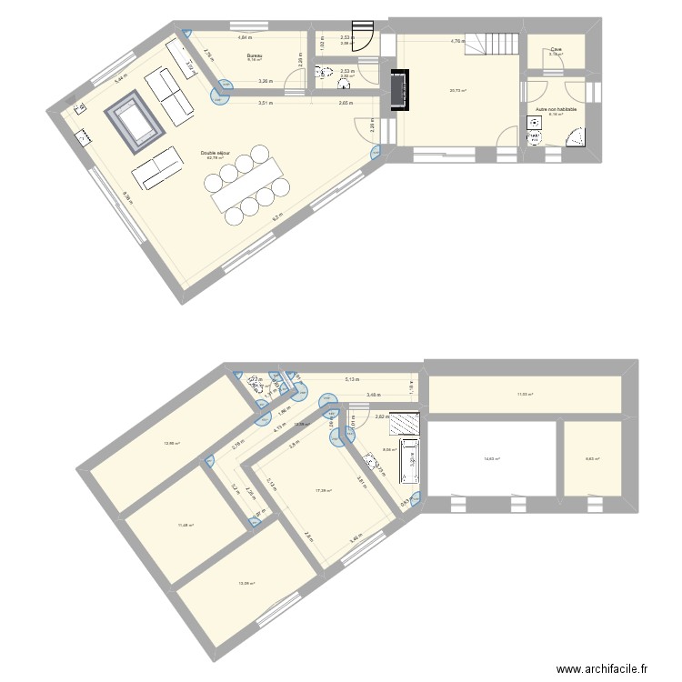 Maison. Plan de 17 pièces et 216 m2