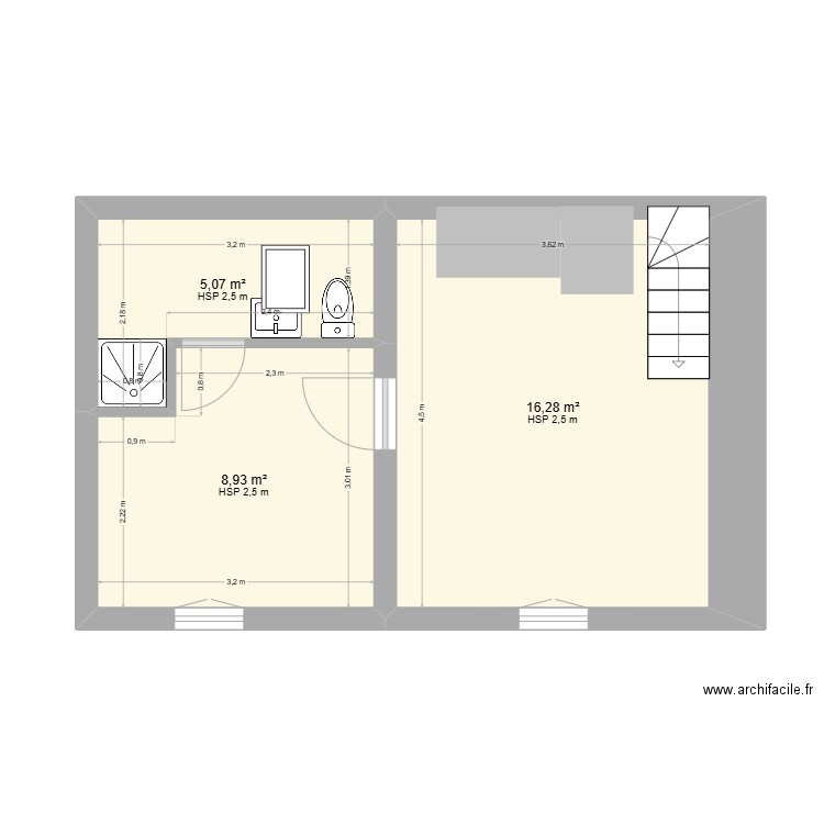Croquis Etage Projet - Kanga. Plan de 3 pièces et 30 m2