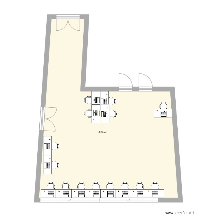 ddd. Plan de 1 pièce et 58 m2