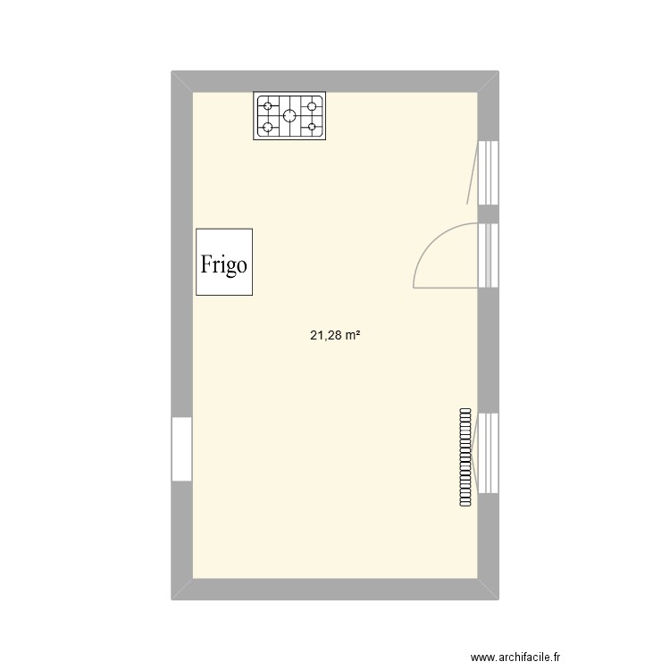 cuisine. Plan de 1 pièce et 21 m2
