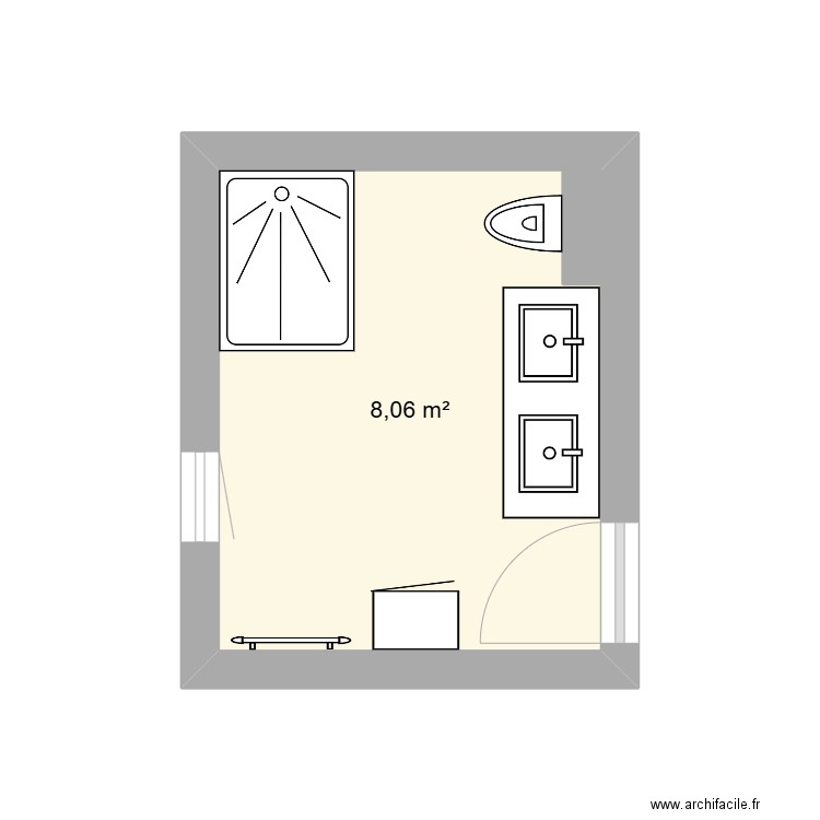 salle de bains 2025. Plan de 1 pièce et 8 m2