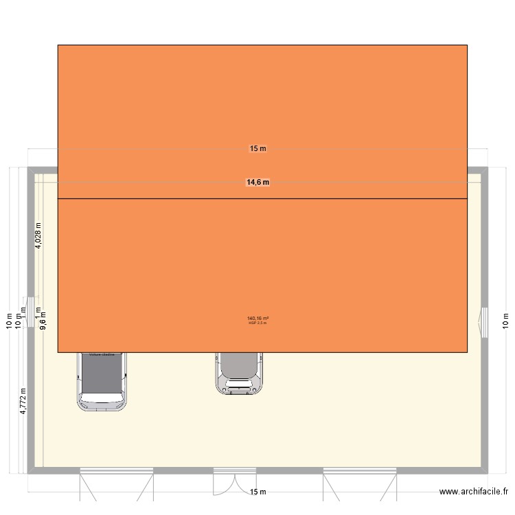 garage. Plan de 1 pièce et 140 m2