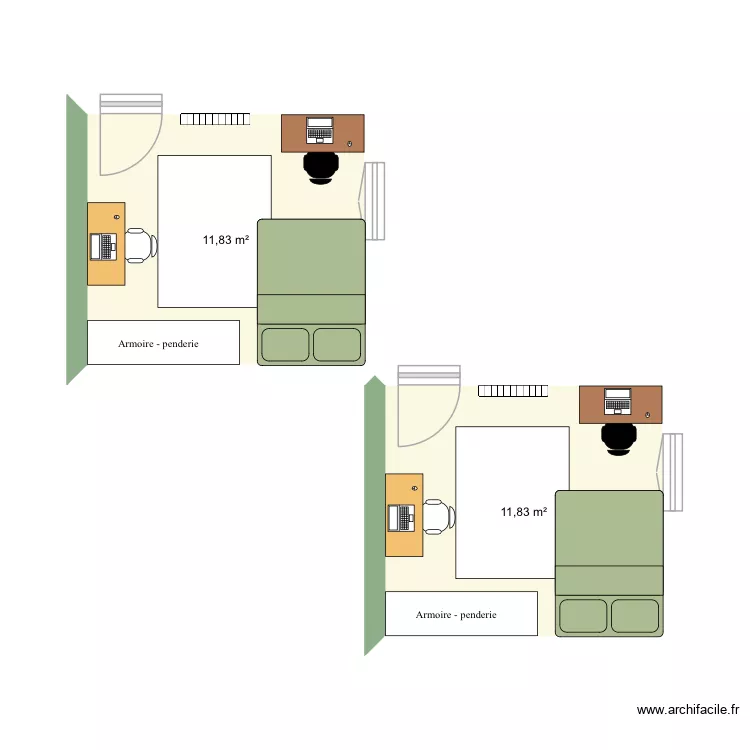 Chambre leane. Plan de 2 et 24 m² Chambre leane. Plan de 2 et 24 m²