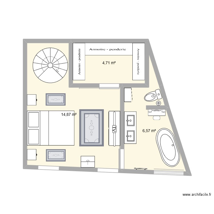 CHAMBRE PARENTALE PROJET 2. Plan de 3 pièces et 26 m2