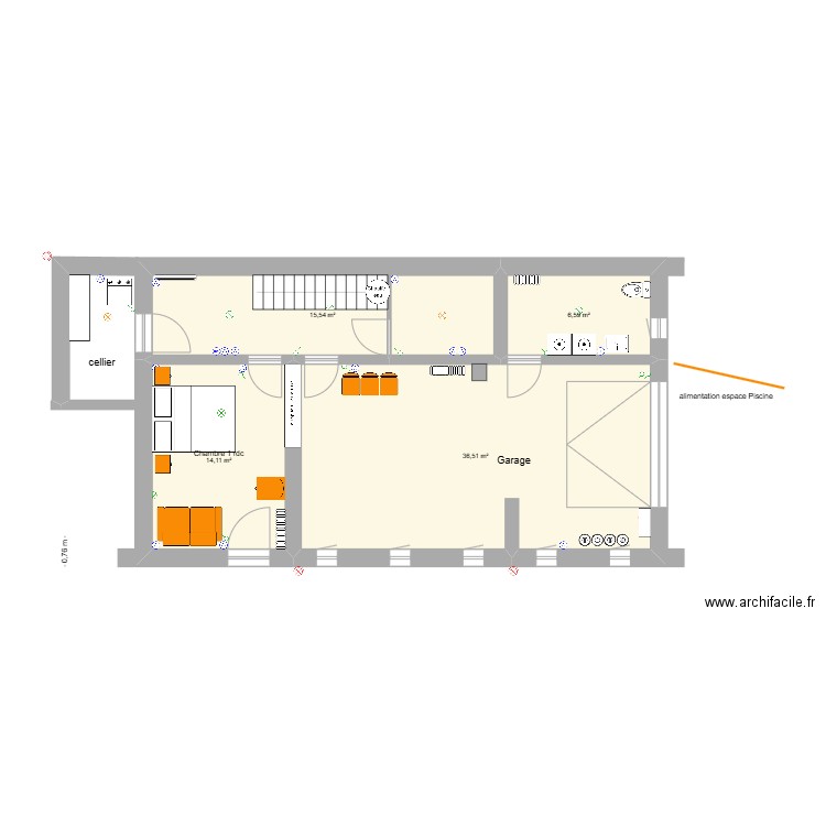 CHANTELAC PRUNIERES RDC amenagement Lumières. Plan de 4 pièces et 73 m2