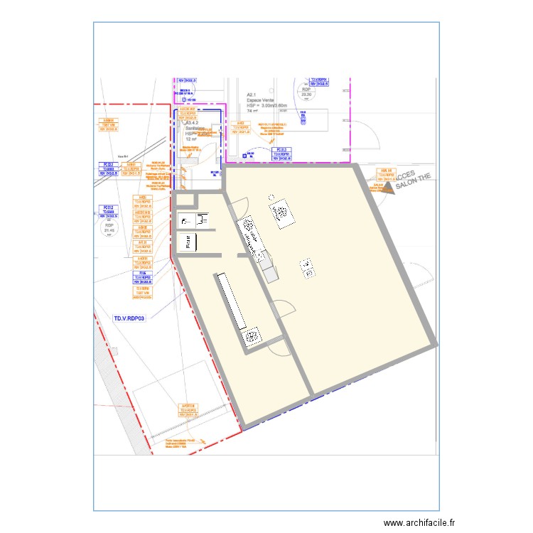 BAMe DAUBREE. Plan de 2 pièces et 87 m2