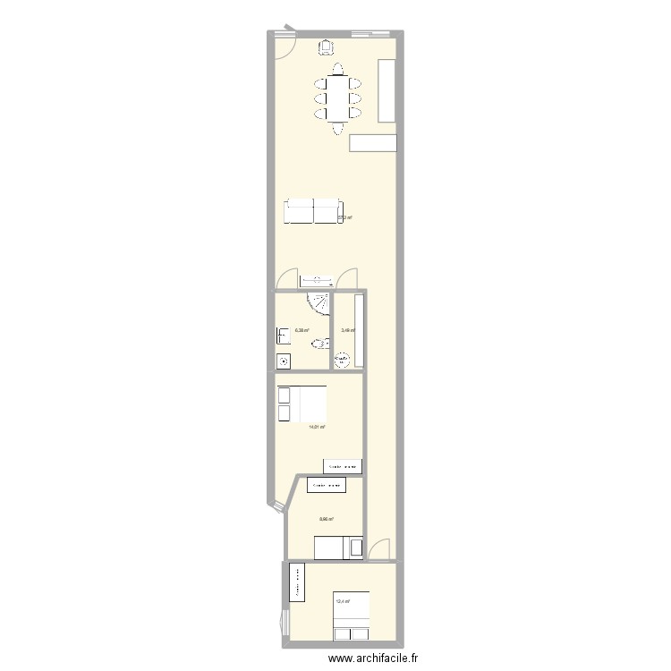 four a pain. Plan de 6 pièces et 102 m2