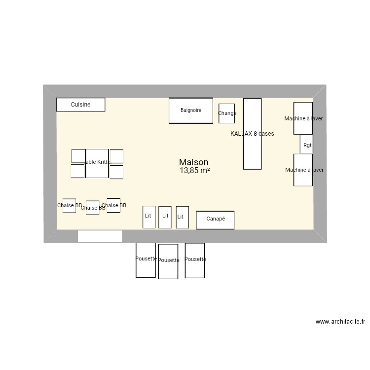 Espace maison nurserie. Plan de 1 pièce et 14 m2