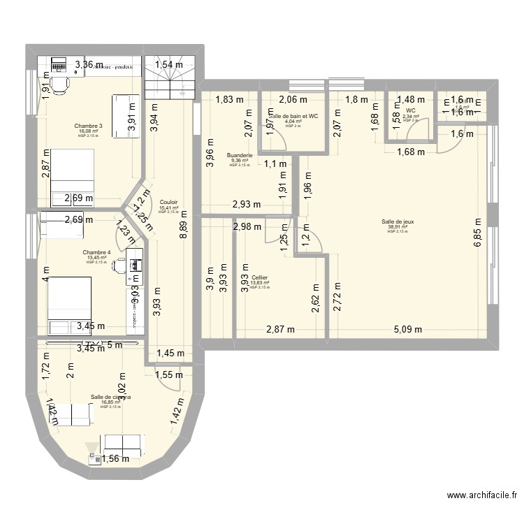 PLAN  MAISON GALLINEAU R-1 avec aménagement. Plan de 10 pièces et 132 m2