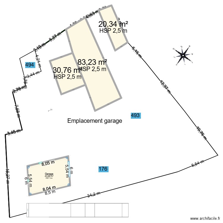Plan de masse 1 ArchiFacile PRO. Plan de 4 pièces et 178 m2