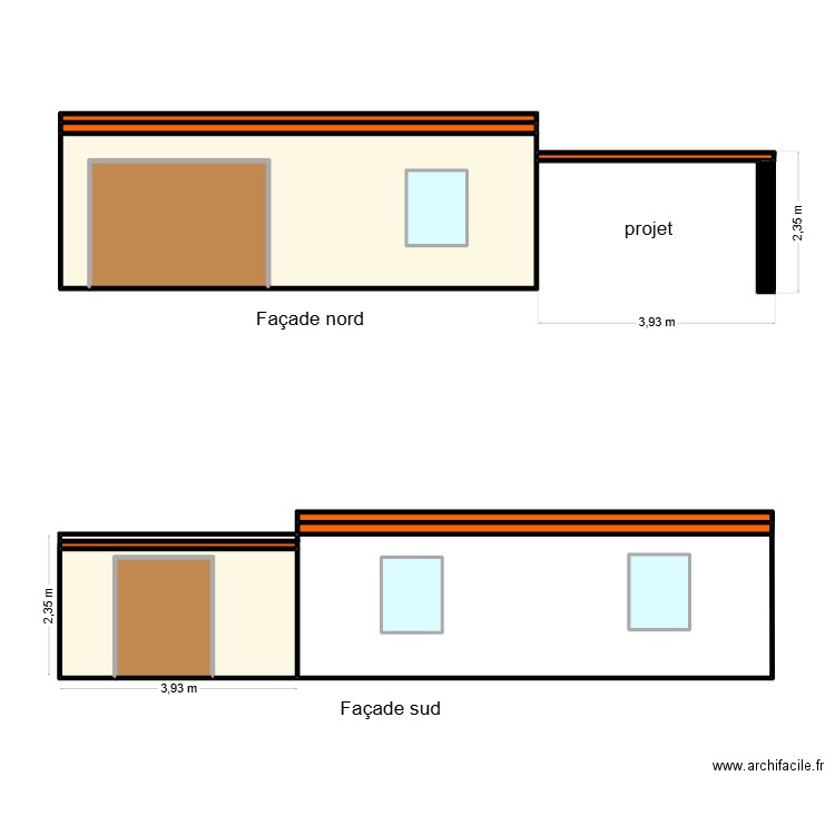 façade nord. Plan de 13 pièces et 35 m2