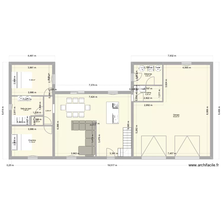 maison fini. Plan de 9  et 145 m²