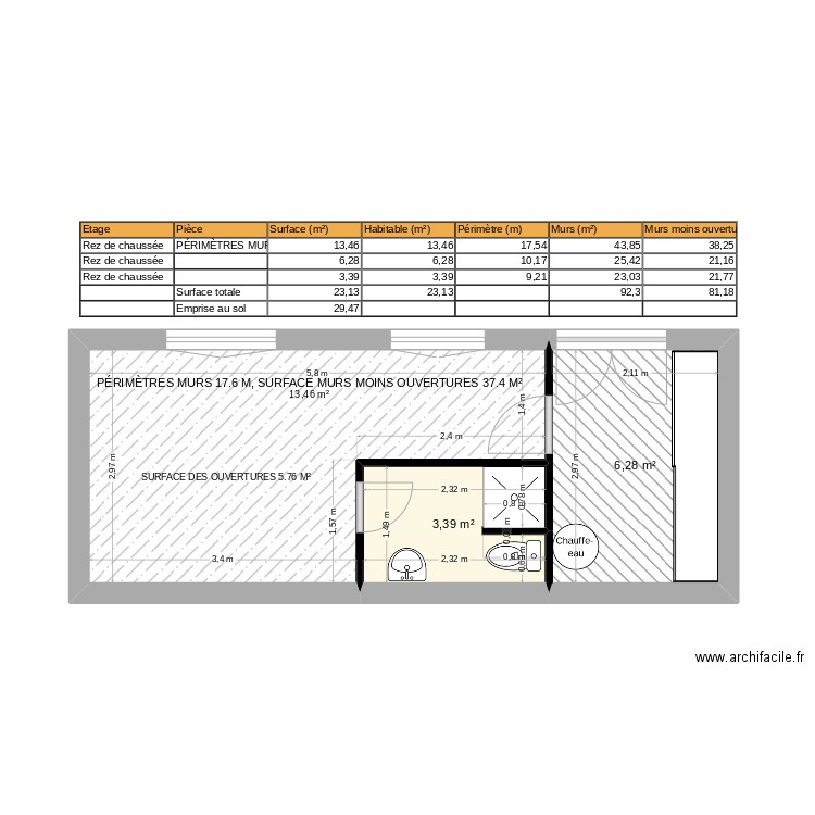 ARNAUD & EMMANUELLE. Plan de 3 pièces et 23 m2