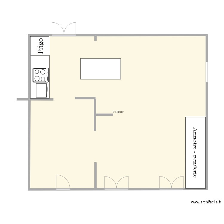 cuisine1. Plan de 1 pièce et 92 m2