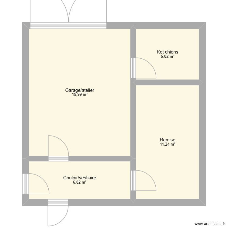 Garage Grange. Plan de 4 pièces et 42 m2