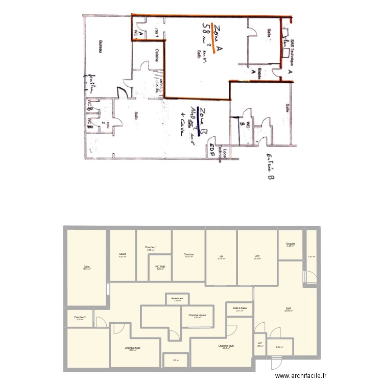 dqzd. Plan de 19 pièces et 144 m2
