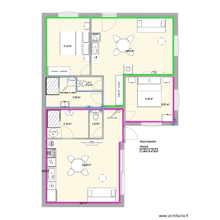 dumaine 2eme version. Plan de 11 pièces et 81 m2