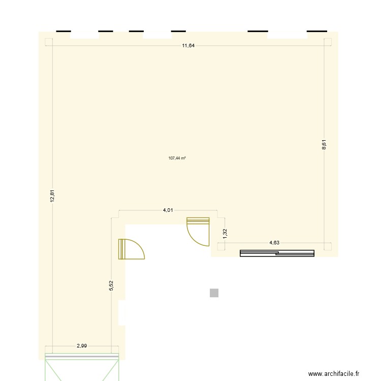 Plan facades avant. Plan de 1 pièce et 107 m2