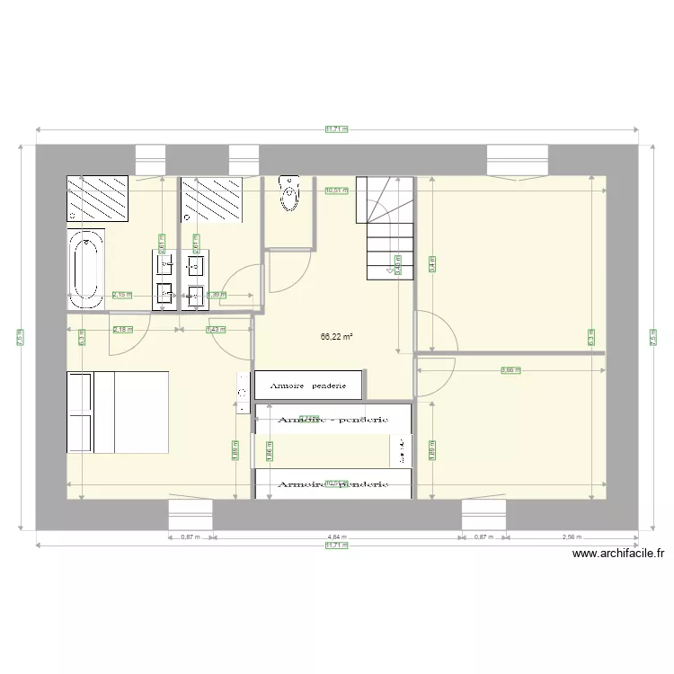 maison elouann 1. Plan de 1  et 66 m²