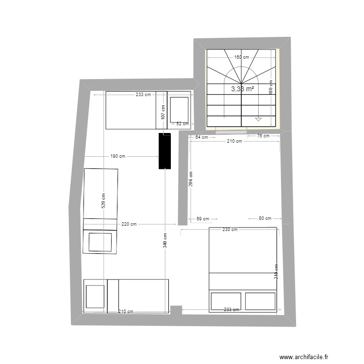 Saint-Jilaire 2ème étage. Plan de 1 pièce et 3 m2