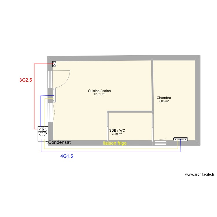 Castel 1 ventil. Plan de 3 pièces et 30 m2