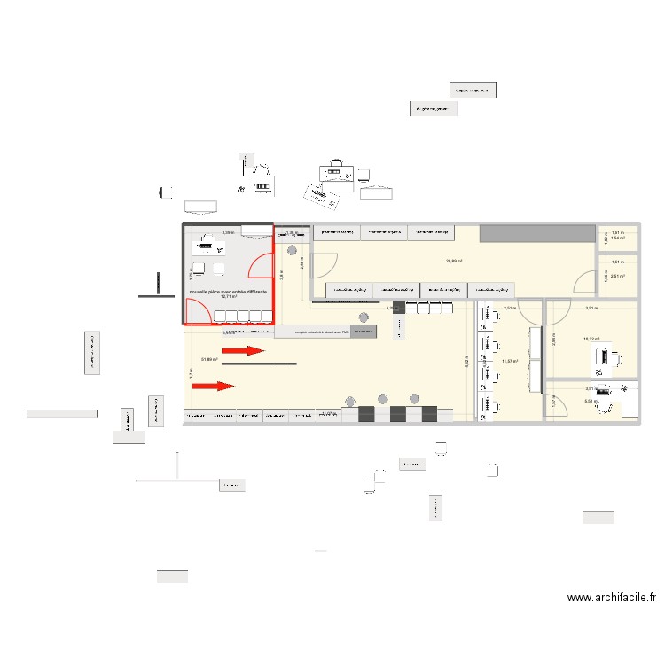 PLAN boutique avec entré voyage et agence immo et espace voyage maj 2. Plan de 8 pièces et 126 m2