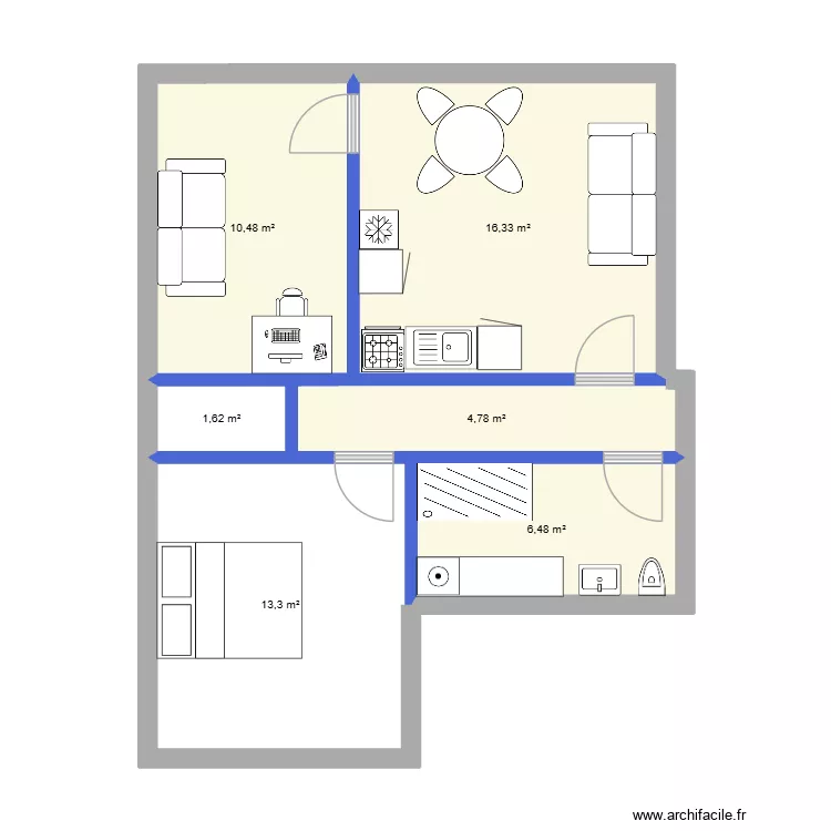 alexandre dumas v2. Plan de 6 pièces et 53 m²
