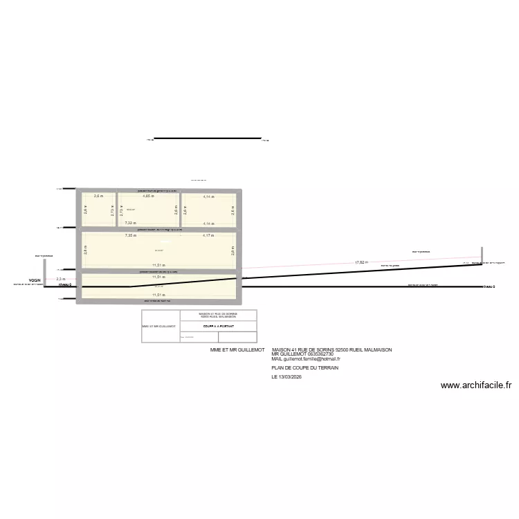 SORIN PLAN DE COUPE A-A. Plan de 4  et 84 m²
