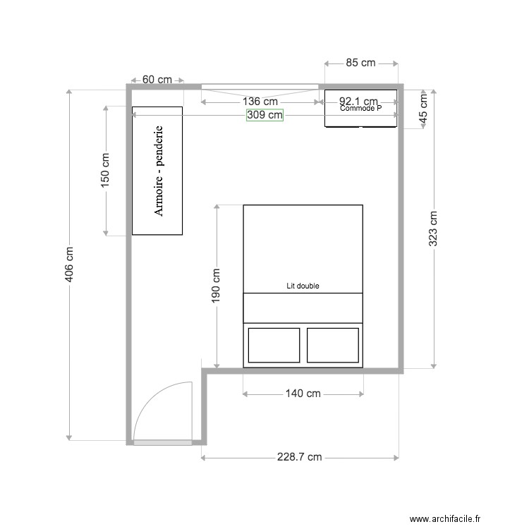 Chambre NEW v2. Plan de 1 pièce et 11 m2