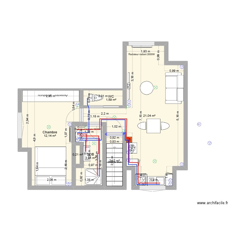 Carpiquet - 13 Route de Bayeux - Etage PLB. Plan de 6 pièces et 41 m2