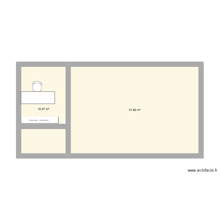 atelier. Plan de 2 pièces et 42 m2