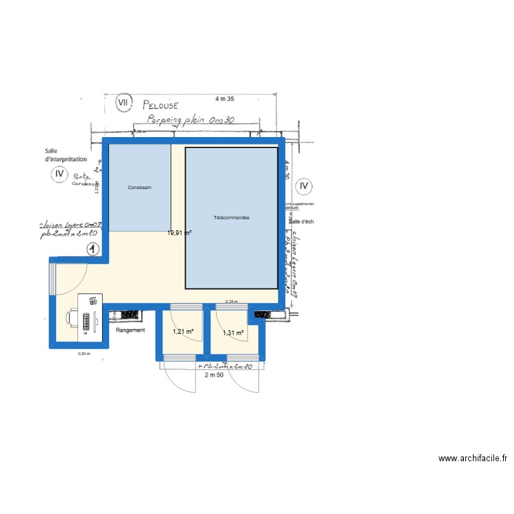Brou Salle 2. Plan de 3 pièces et 22 m2