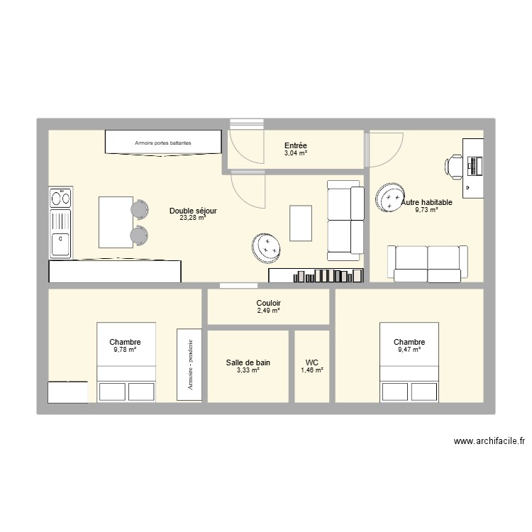 alice. Plan de 8 pièces et 63 m2