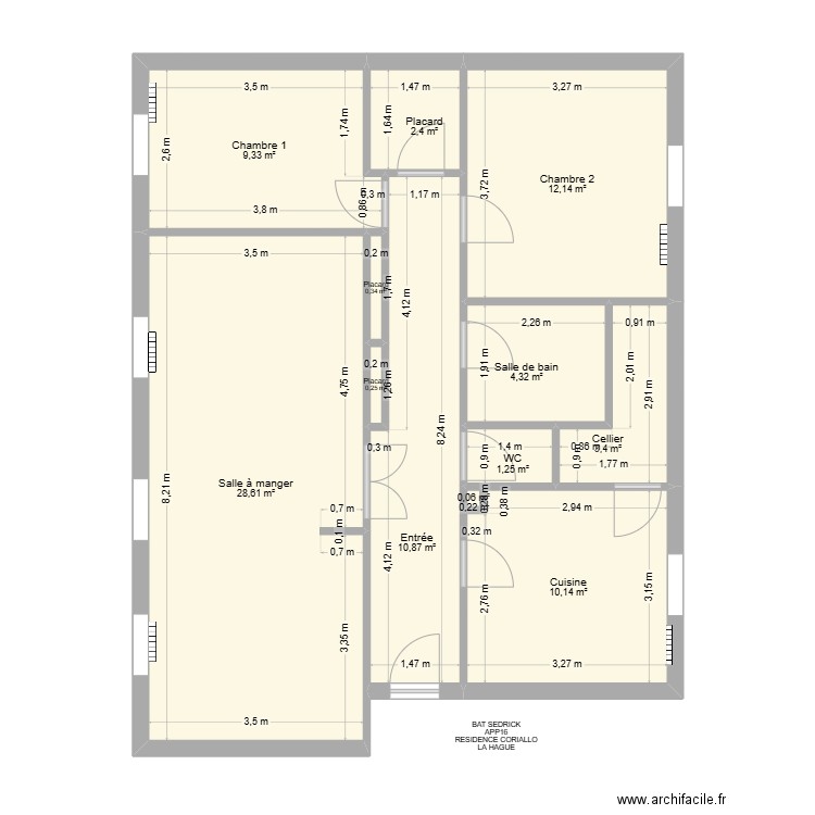 BAT SEDRICK APP16. Plan de 12 pièces et 83 m2