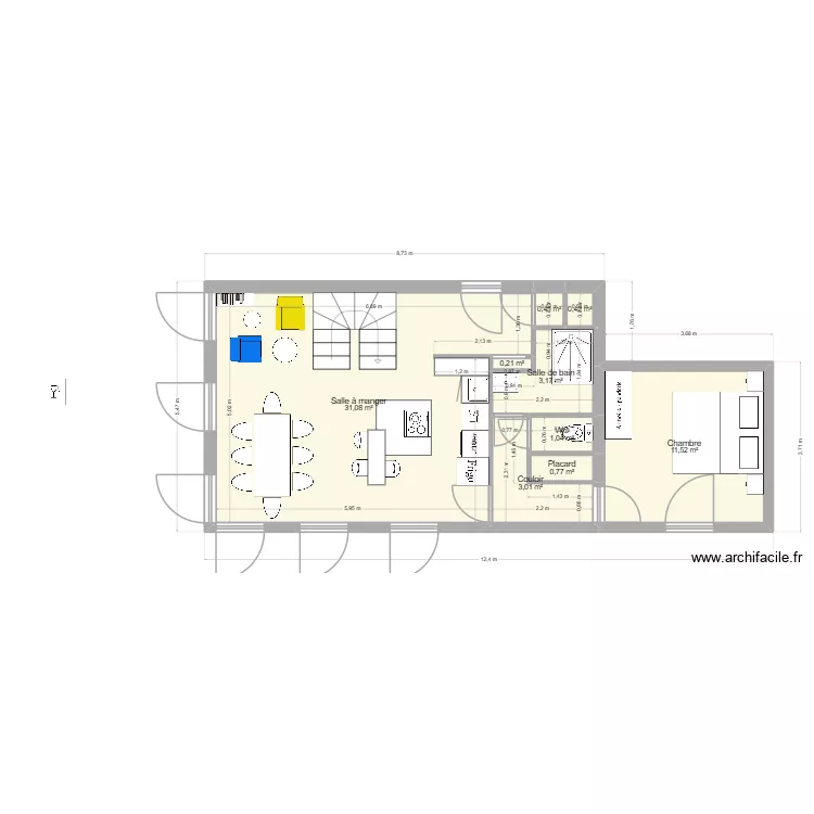 Plan cartoucherie RDC. Plan de 9 pièces et 52 m²
