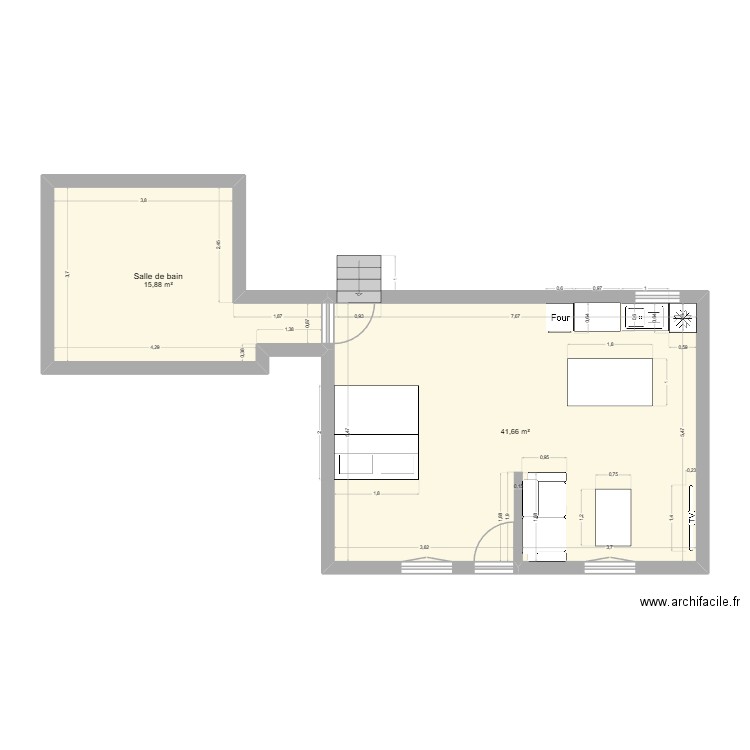 Home v2. Plan de 2 pièces et 58 m2