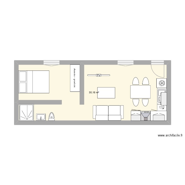 Appart mamie. Plan de 1 pièce et 30 m2