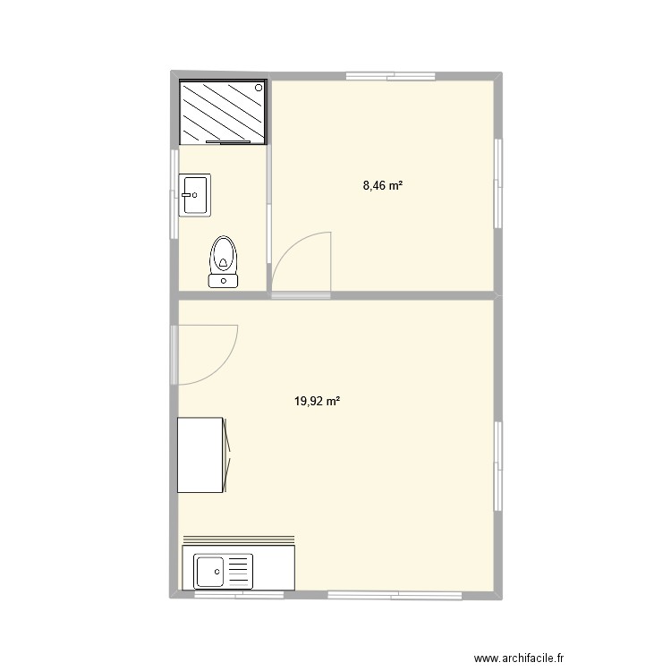 4.5 x 7. Plan de 2 pièces et 28 m2