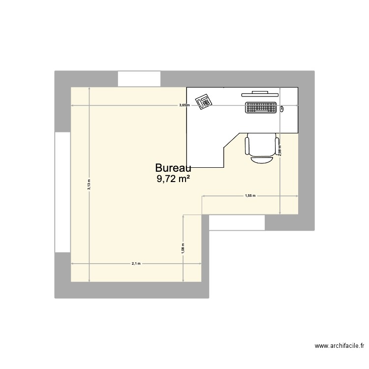 iler. Plan de 1 pièce et 10 m2