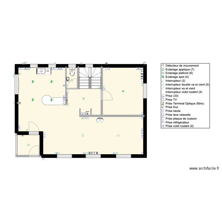 RDC électricité final. Plan de 4 pièces et 70 m2