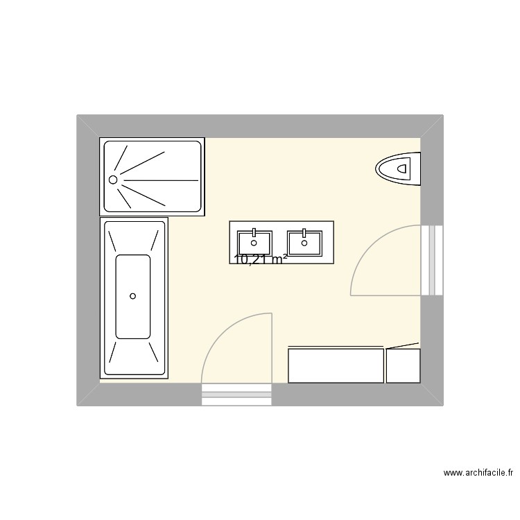 Salle de bain. Plan de 1 pièce et 10 m2