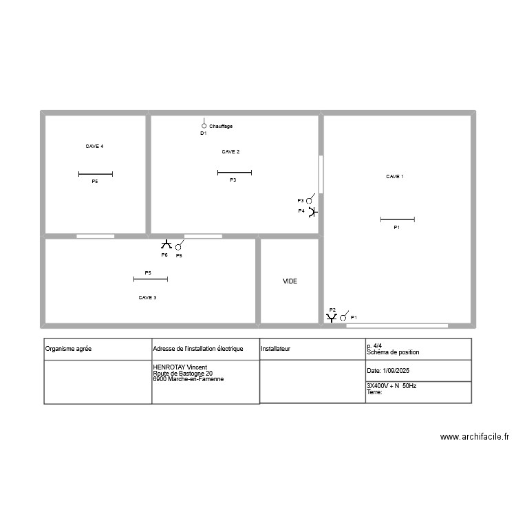 Cave Marche. Plan de 5 pièces et 47 m2