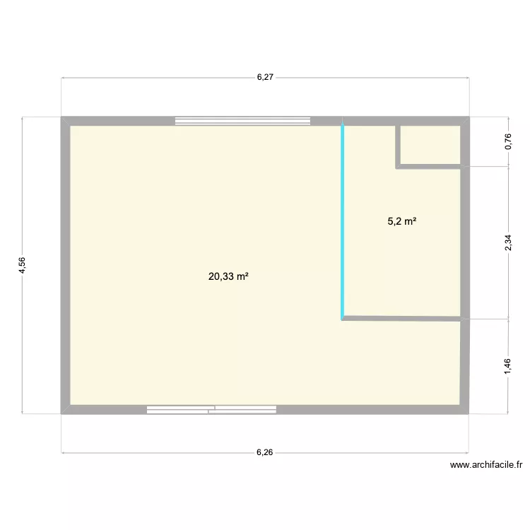 Salle d'eau. Plan de 2  et 26 m²
