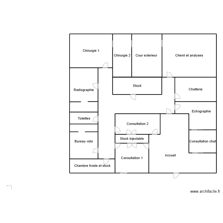 clinique. Plan de 16 pièces et 501 m2