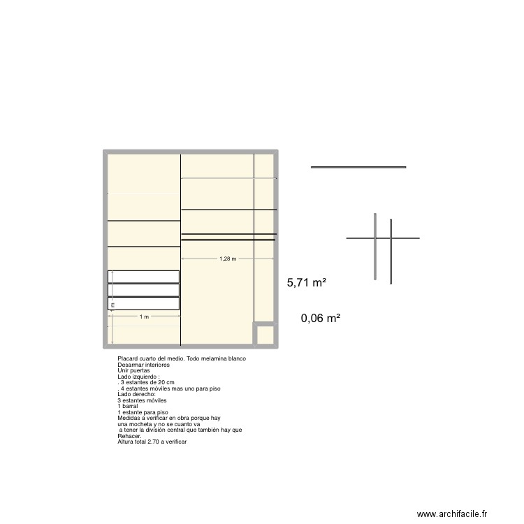 Placard de medio Anita. Plan de 2 pièces et 6 m2