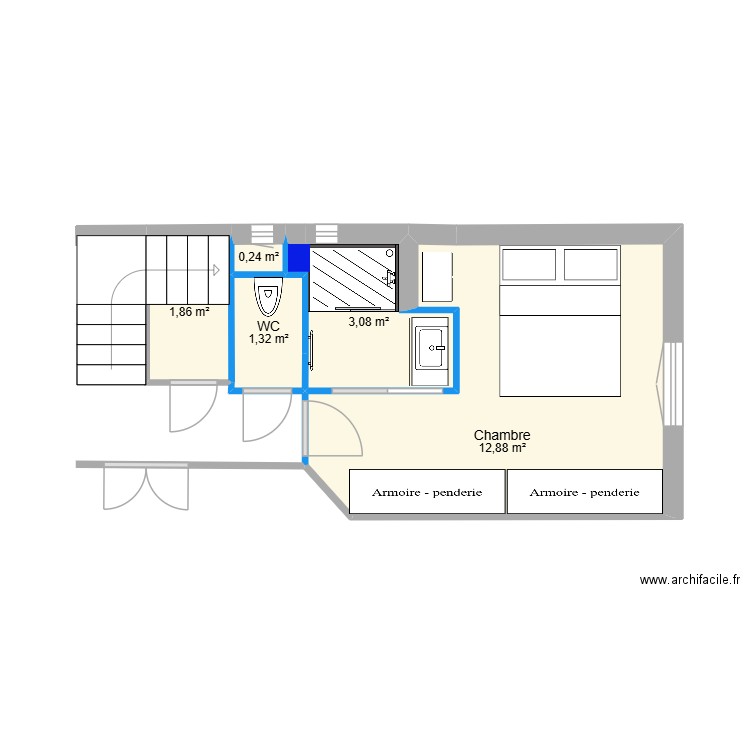 Toby et Chloé V4 sb+chambre. Plan de 5 pièces et 19 m2