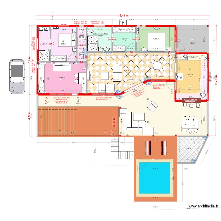Villa Cocotte Ducos cata 4. Plan de 22 pièces et 359 m2