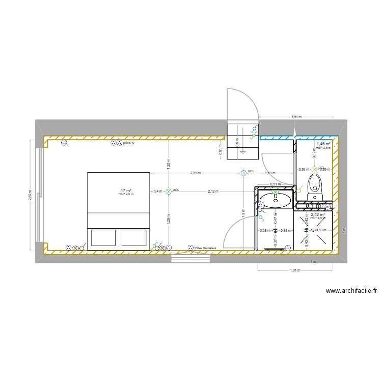 calle sb 1. Plan de 4 pièces et 21 m2