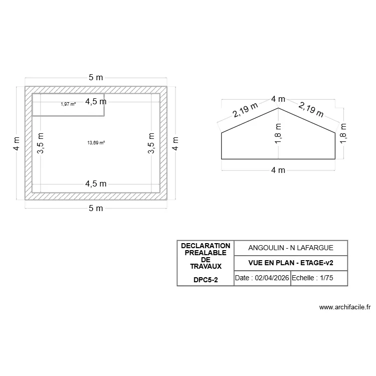 Abris bois déclaration préalable Angoulin-VUE EN PLAN-Etage-v2. Plan de 2 et 18 m² Abris bois déclaration préalable Angoulin-VUE EN PLAN-Etage-v2. Plan de 2 et 18 m²