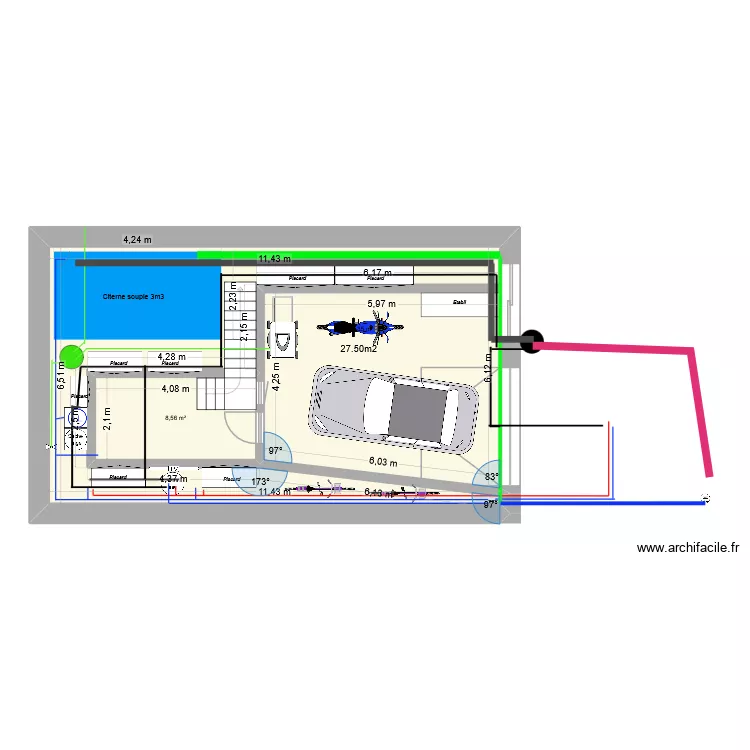 GARAGE ET BUANDERIE EAU. Plan de 2  et 69 m²